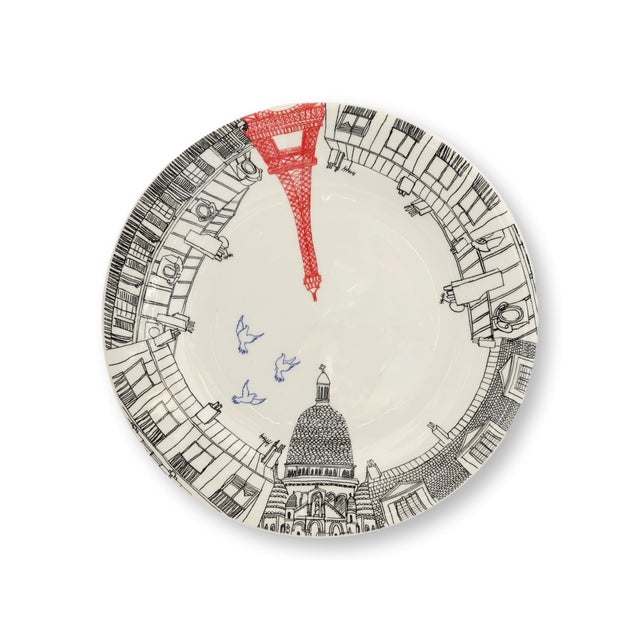 Cream Late 20th Century Gien "Ca c’est Paris" Dessert Plates, Set of 4 For Sale - Image 8 of 9