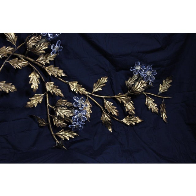 1960s Oversized Italian Hollywood Regency Gilt-Iron Wall Sconce With Crystal Blossoms For Sale - Image 17 of 17