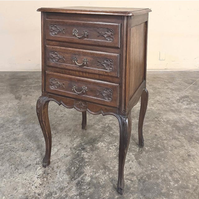 French Provincial Antique French Louis XV Walnut Petit Commode ~ Nightstand For Sale - Image 3 of 11