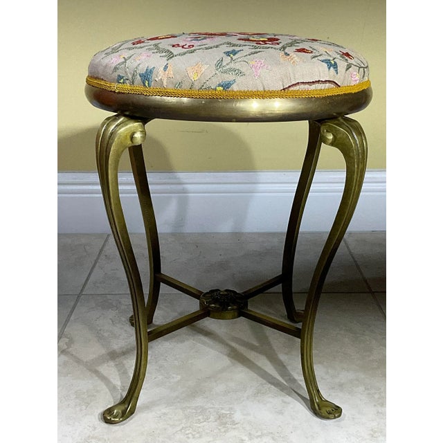 1960s Vintage Brass Suzani Foot Stool For Sale - Image 5 of 13