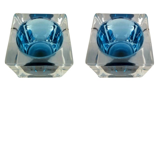 Pair of new Fitz and Floyd Navy Cube glass votive holders. Beautiful individually or as a pair in holiday decor or as a...