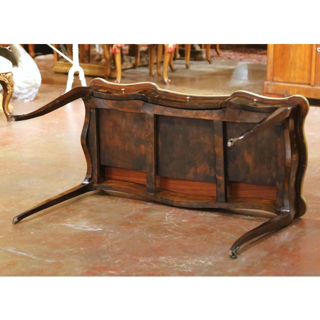 Mid-Century Louis XV Floral Marquetry Mahogany Writing Table With Brass Accents For Sale - Image 13 of 13