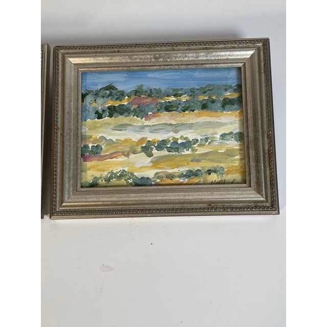 Abstract 1970s Abstract Landscapes in Silver Frames Pair Signed For Sale - Image 3 of 5