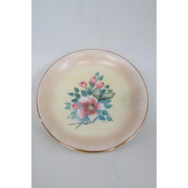 Pink Mid 20th Century Porcelain Trinket Dishes Set of 7 With Hand Painted Flowers and Gold Trim For Sale - Image 8 of 12