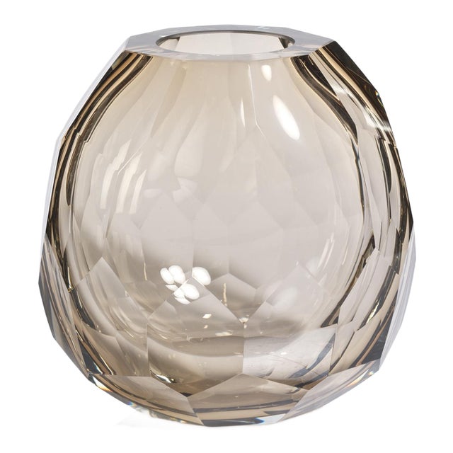 Nixie Hand Cut Taupe Glass Vase, Medium For Sale