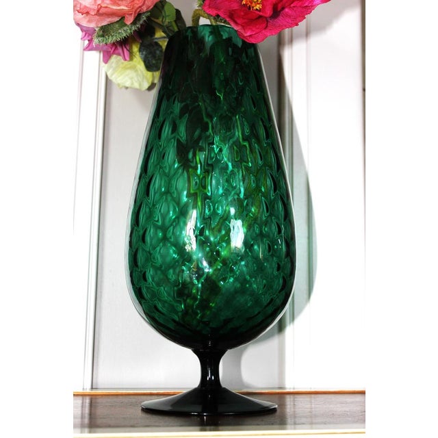 Forest Green Vintage Green Hand-Blown Art Glass Vase with Textured Surface and Pedestal Base, 1960s For Sale - Image 8 of 13