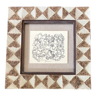 1980’s Original Small Vintage Wayne Cunningham Abstract Ink Drawing Vintage Tabletop Frame For Sale