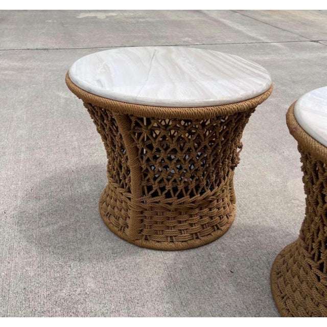 Marzio Cecchi Studio Most Rope Travertine Top Side Tables or Nightstands, a Pair For Sale - Image 10 of 12
