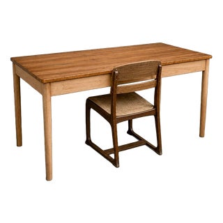 Mid-Century Modern Blonde Elm and Beech Desk Table and Bentwood Chair from Ercol, 1960s, Set of 2 For Sale