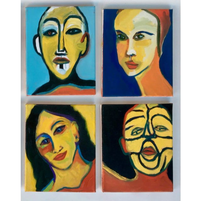Abstract “Many Faces” Expressionist Portrait Oil Paintings by Joao De Brito - Set of 8 - For Sale - Image 3 of 13