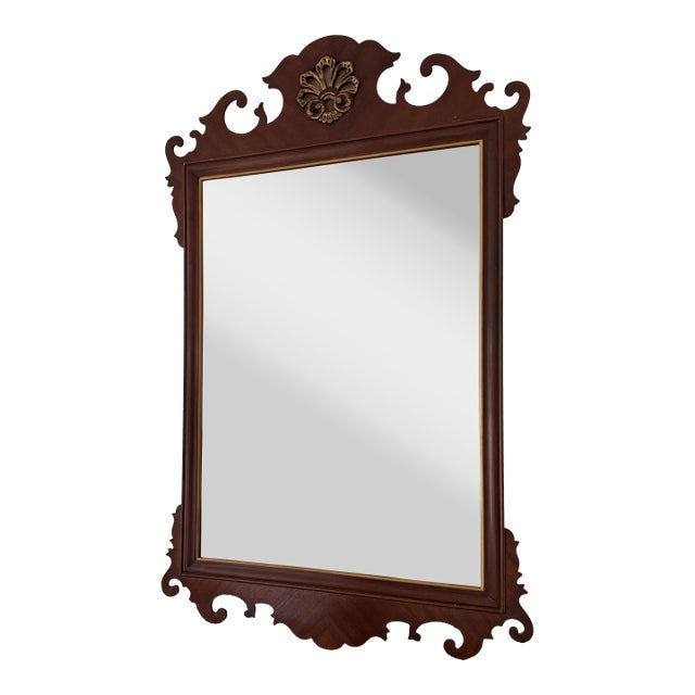 Mid 20th Century Drexel Heritage Chippendale Style Mahogany Mirror With Gilded Accent For Sale