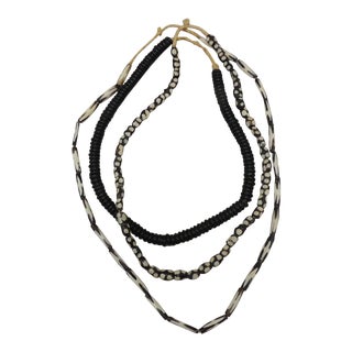 Black & White African Beads on Ropes - Set of 3 For Sale