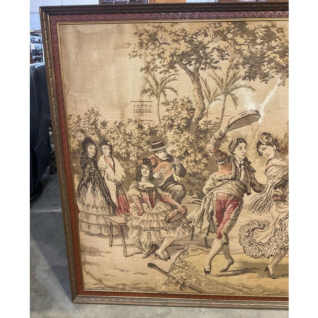 Monumental 6-Foot European Goya Tapestry "The Spanish Dance" in Deep Carved Wood Frame For Sale - Image 4 of 6