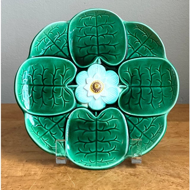 Ceramic Vintage Majolica Lily Pad Plate For Sale - Image 7 of 12