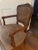Brown Vintage Petite Carved Wood Arm Chair With Cane Back and Suede Seat For Sale - Image 8 of 12