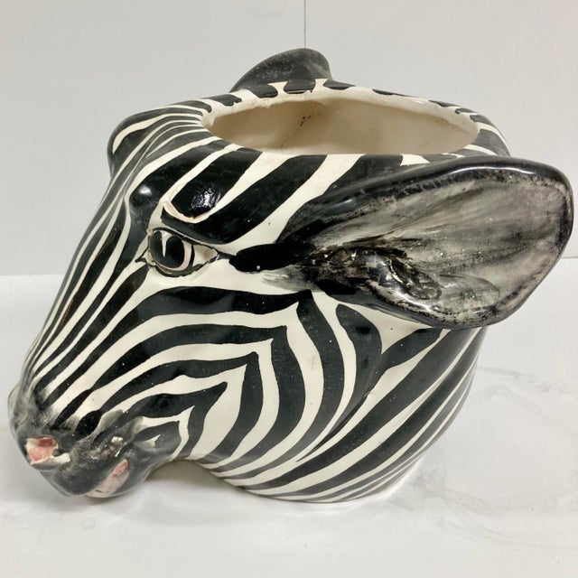 Boho Chic Zebra Ceramic Cachepot For Sale - Image 4 of 12