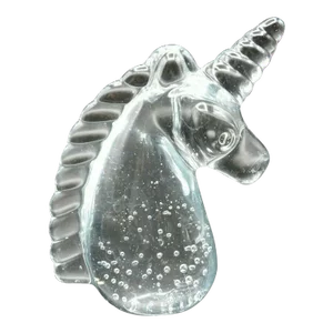 1970s Whimsical Horse Clear Crystal Controlled Bubbles Solid Glass Unicorn Figurine