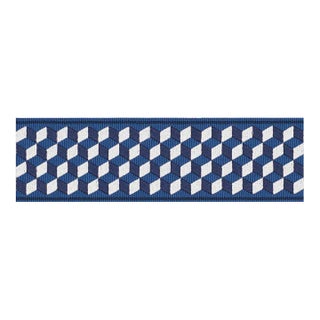 Sample - Schumacher X Miles Redd Tumbling Blocks Tape in Bleu For Sale