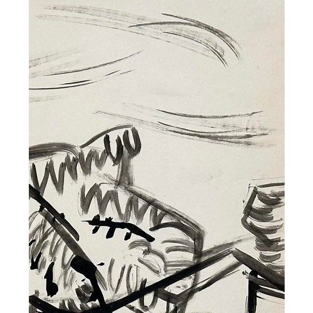 Mid 20th Century Vintage Mid-Century Modern Expressionistic Black and White Landscape Painting on Paper, Signed Auch, With Mat For Sale - Image 4 of 4