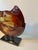 Jasmine Art Glass 15" Fused Glass Crescent Bowl Vase With Metal Stand - Red/Gold For Sale - Image 4 of 5