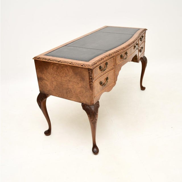 Burr Walnut Desk with Leather Top, 1930s For Sale - Image 3 of 13