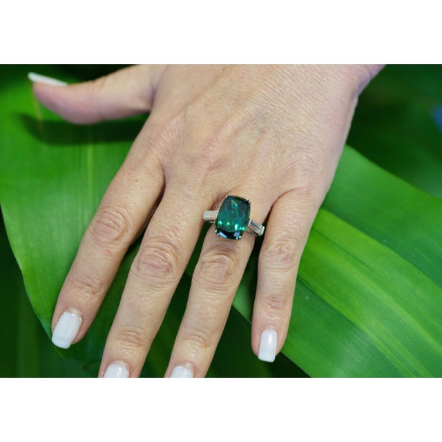 12.68 Carat Zoisite Green Tanzanite & Diamond Ring in Platinum 950 | IGI Certifi, Size 7 For Sale - Image 11 of 12