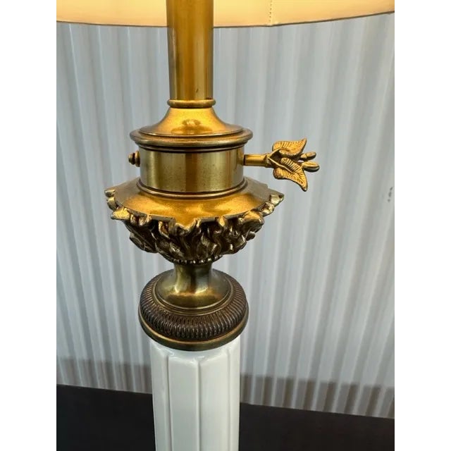 Pair of 1980s White Ceramic & Brass Lamps For Sale In New York - Image 6 of 12