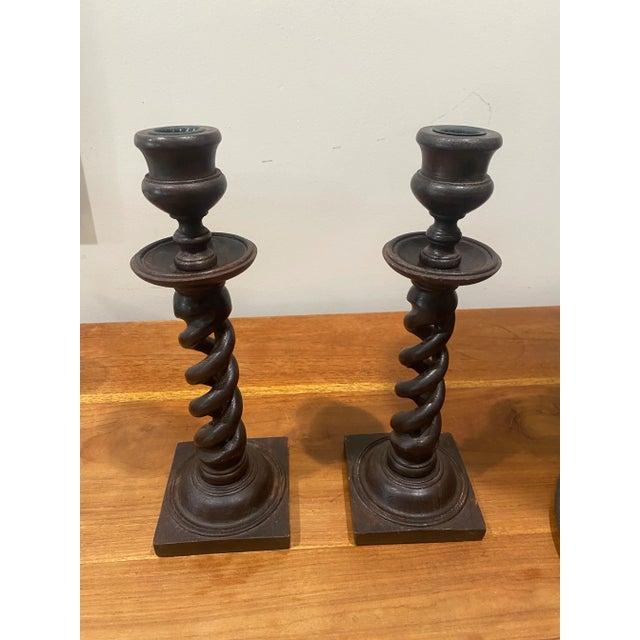Pair of 19th Century Open Twist Wood Candlesticks For Sale - Image 4 of 11