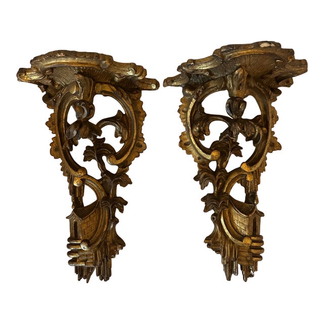 Ornate Rococo Gold Wall Brackets For Sale