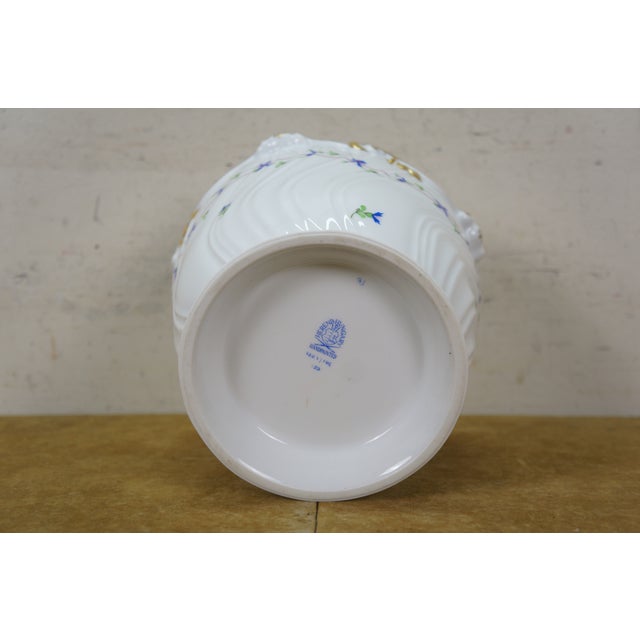 Late 20th Century Herend Blue Garland Ribbed Porcelain Cachepot Vase Bowl Jardiniere Pot 7" For Sale - Image 12 of 12
