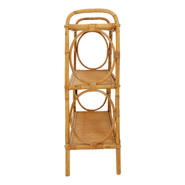Vintage Bohemian Style Three-Tier Rattan Shelf, 1960s For Sale