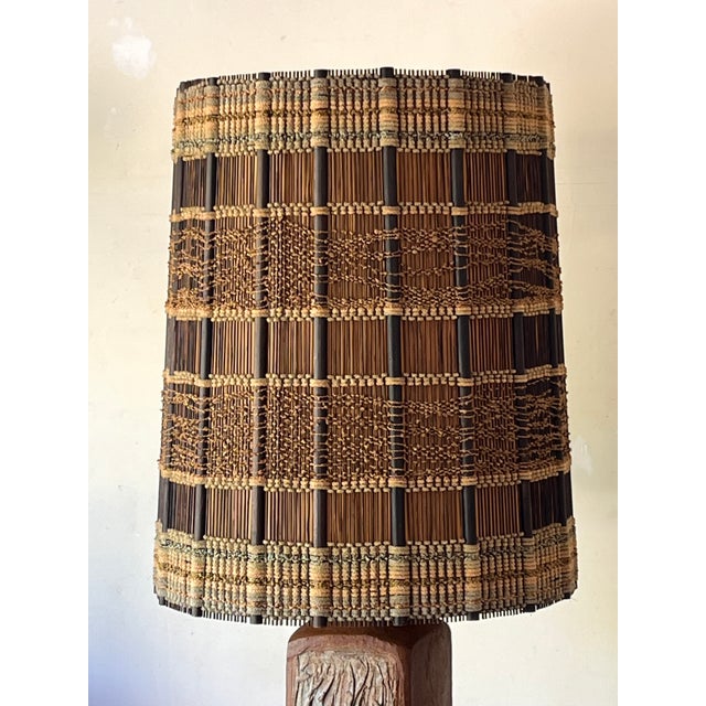 1960s Mid-Century Modern Textured Terracotta Lamp With Impeccable Maria Kipp Woven Shade For Sale In Los Angeles - Image 6 of 11