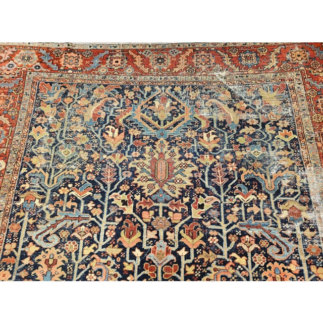 19th Century Hand-Knotted Persian Heriz Serapi Rug, Tree of Life, Blue , For Sale - Image 4 of 12