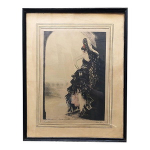 1920s Art Deco Era "Rosita" Colored Etching Signed Don Jose in Original Frame