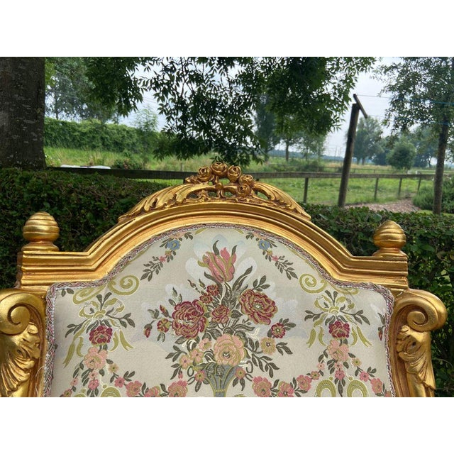 Late20C French Artisan Louis XVI Gold Beech Bergère Pair For Sale - Image 4 of 13