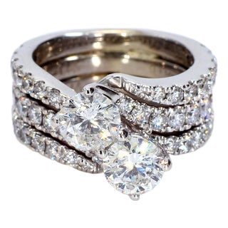 14k White Gold Adjoined Engagement Ring Set - Size 6.25 For Sale