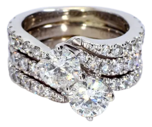 14k White Gold Adjoined Engagement Ring Set - Size 6.25