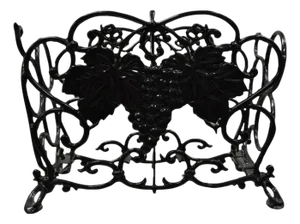 Vintage Victorian Style Black Cast Iron 6 Wine Bottle Rack Holder With Grapes