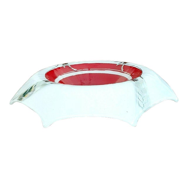 1920s Art Deco Red White Silver Glass Bowl For Sale