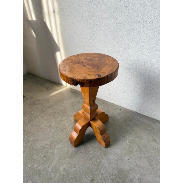Folk Art Handcrafted Elm Stool, 1950s For Sale - Image 12 of 18
