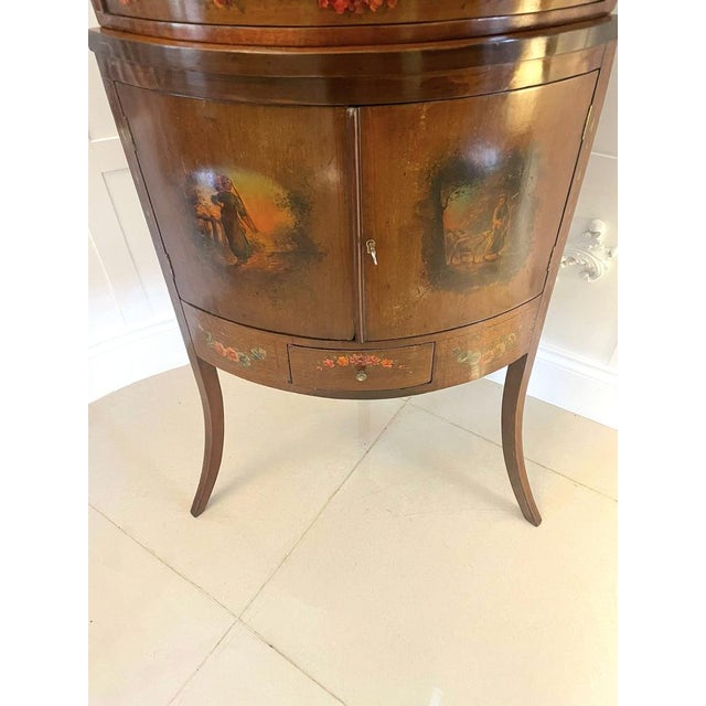 Victorian Mahogany and Painted Decorated Bow Fronted Corner Display Cabinet, 1880s For Sale - Image 6 of 17