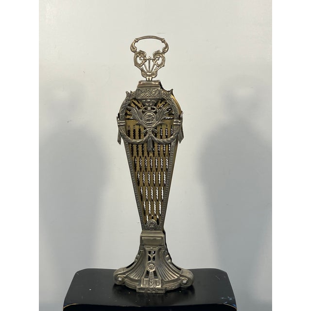 Antique Brass Fireplace Fan Screen – Folding Peacock Style With Patina For Sale - Image 17 of 18