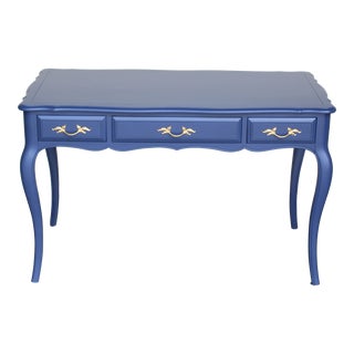 Late 20th Century Vintage French Provincial Blue Desk of Three Drawers For Sale
