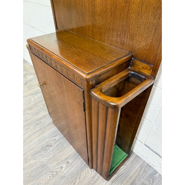 Antique Lebus Furniture English Oak Hall Tree Hall Stand With Mirror For Sale - Image 4 of 11
