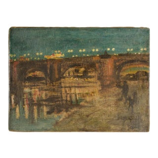 "Augustusbrücke" Oil Painting of a Bridge in Dresden at Night, Late 19th Century. For Sale