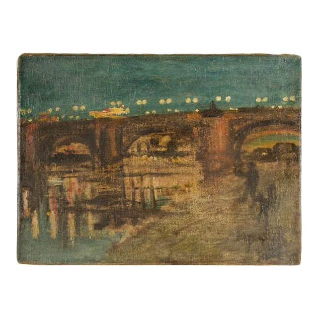 "Augustusbrücke" Oil Painting of a Bridge in Dresden at Night, Late 19th Century. For Sale