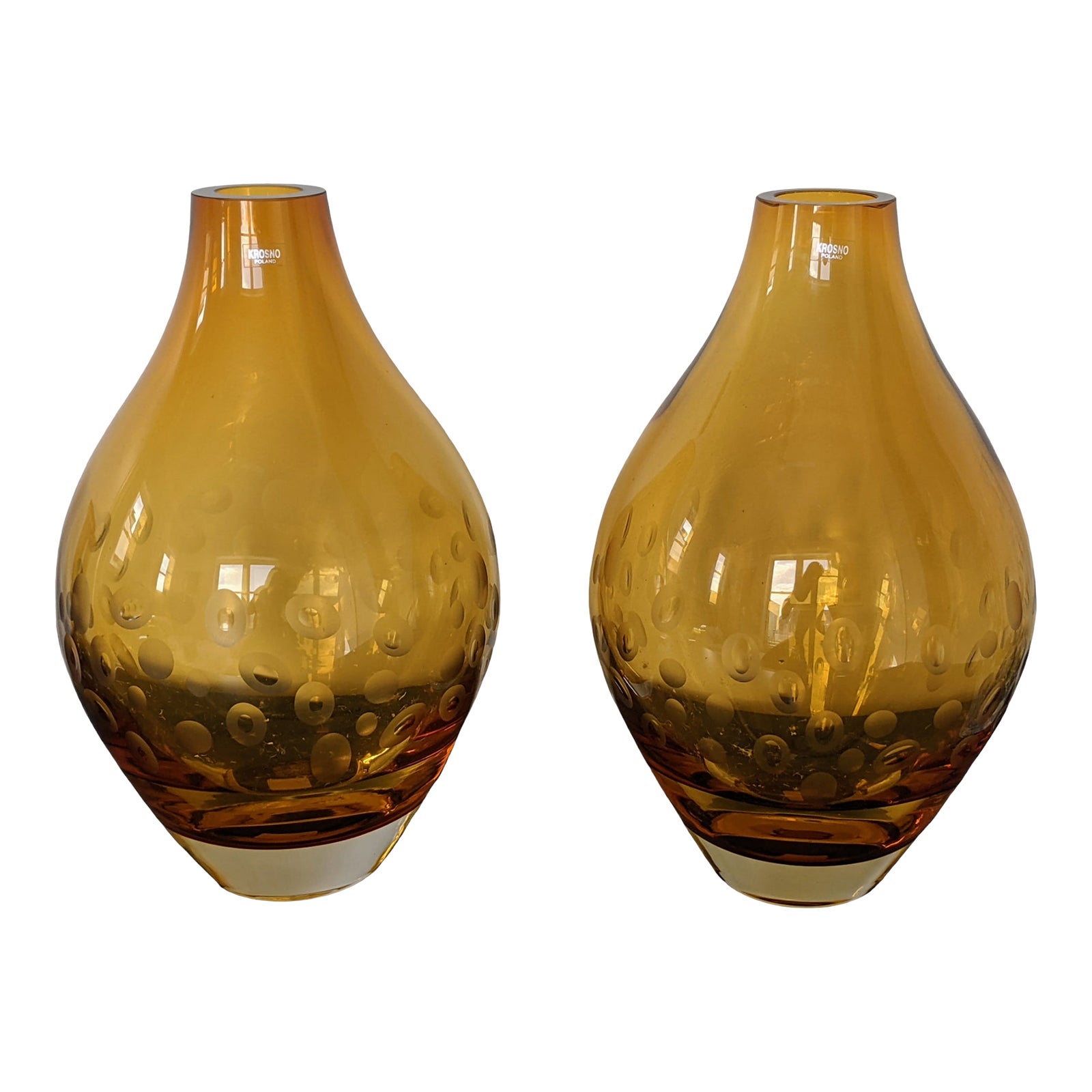 Krosno Poland Art Glass Bulbous Vases a Pair Chairish