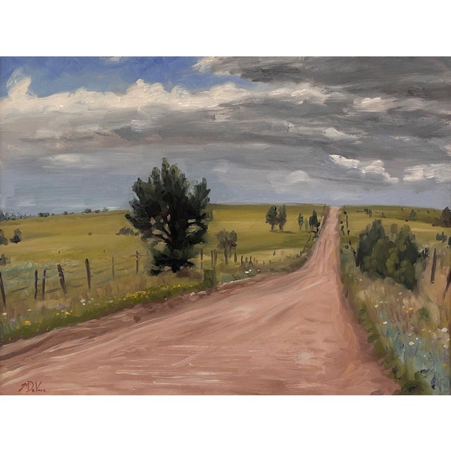 The Long Road by Michael DeVore | Oil on Board Landscape with a dirt road and fields For Sale