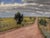 The Long Road by Michael DeVore | Oil on Board Landscape with a dirt road and fields For Sale