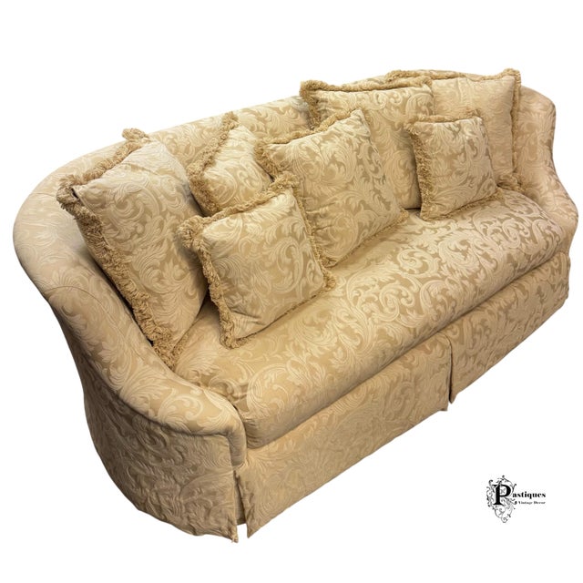 Thomasville Vintage Thomasville Traditional English Style Ivory Print Tufted Sofa For Sale - Image 4 of 11